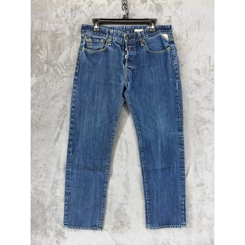Replay Macka Mens Straight Leg Jeans Blue Button Fly Size 34x32‎ M 901.032
